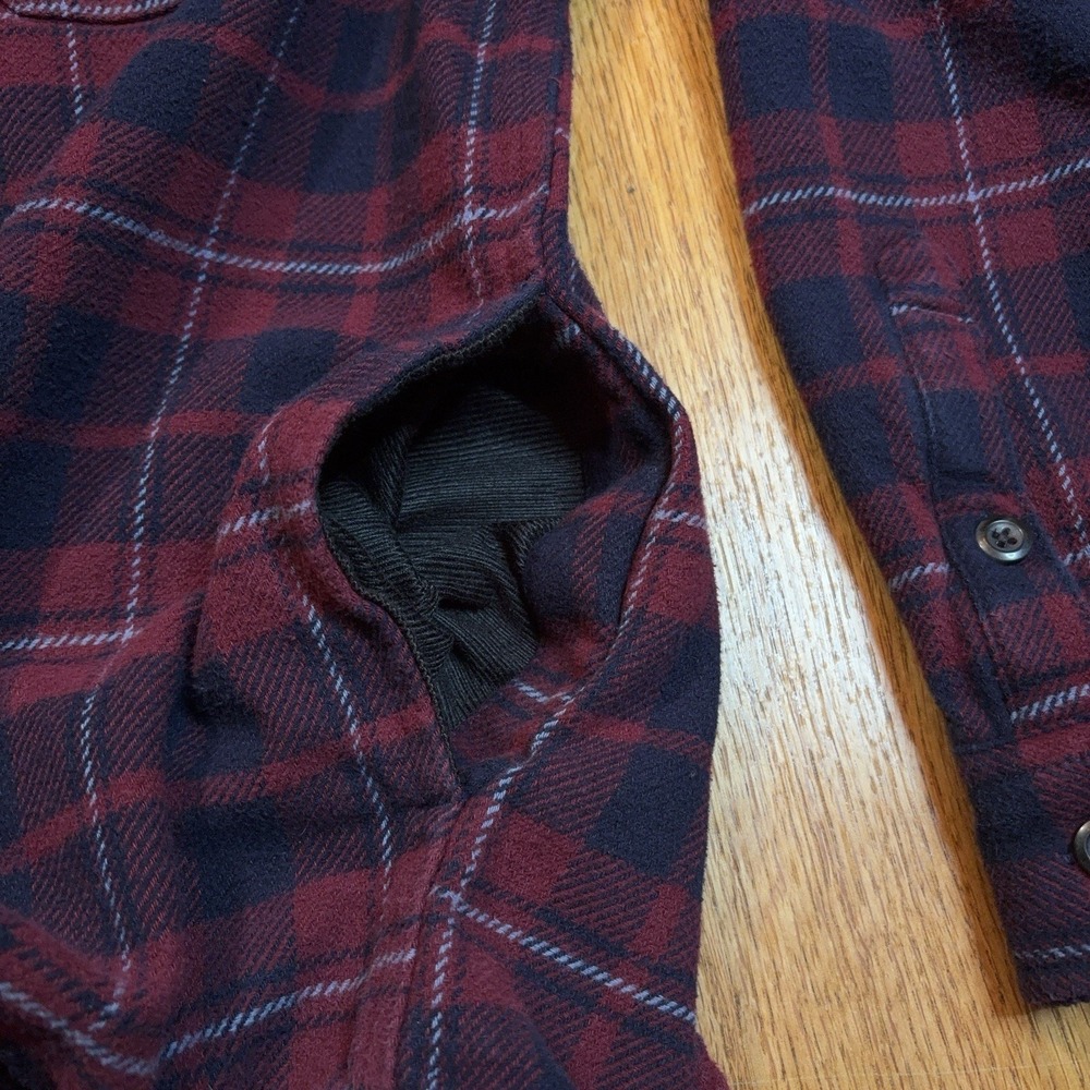 Orvis‎ Flannel Shirt Mens Medium Red Blue Buffalo Plaid Heavyweight Shacket - Picture 4 of 9